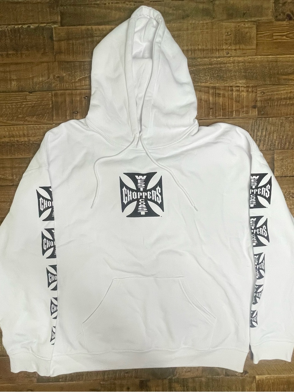 NEW West Coast Choppers Long Beach CA Hoodie White L Jesse James Biker Fleece